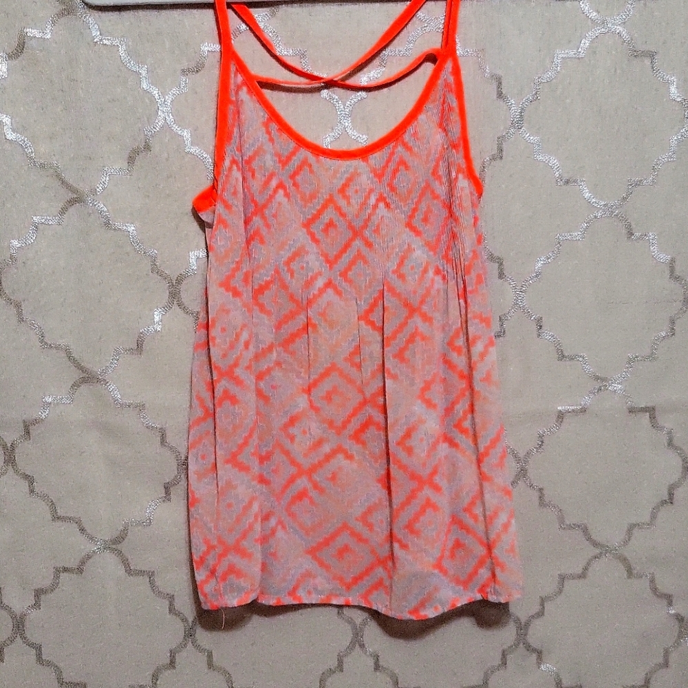 Neon Orange & White Sheer Tank Top size M